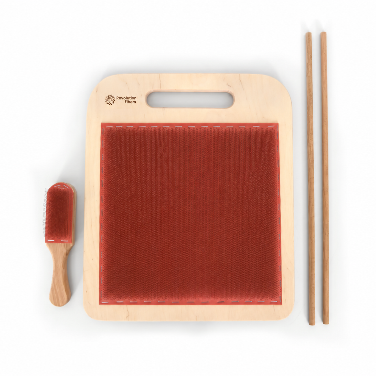 Revolution Fibers 108 TPI Blending Board complete set with blending brush and two rolag rollers.