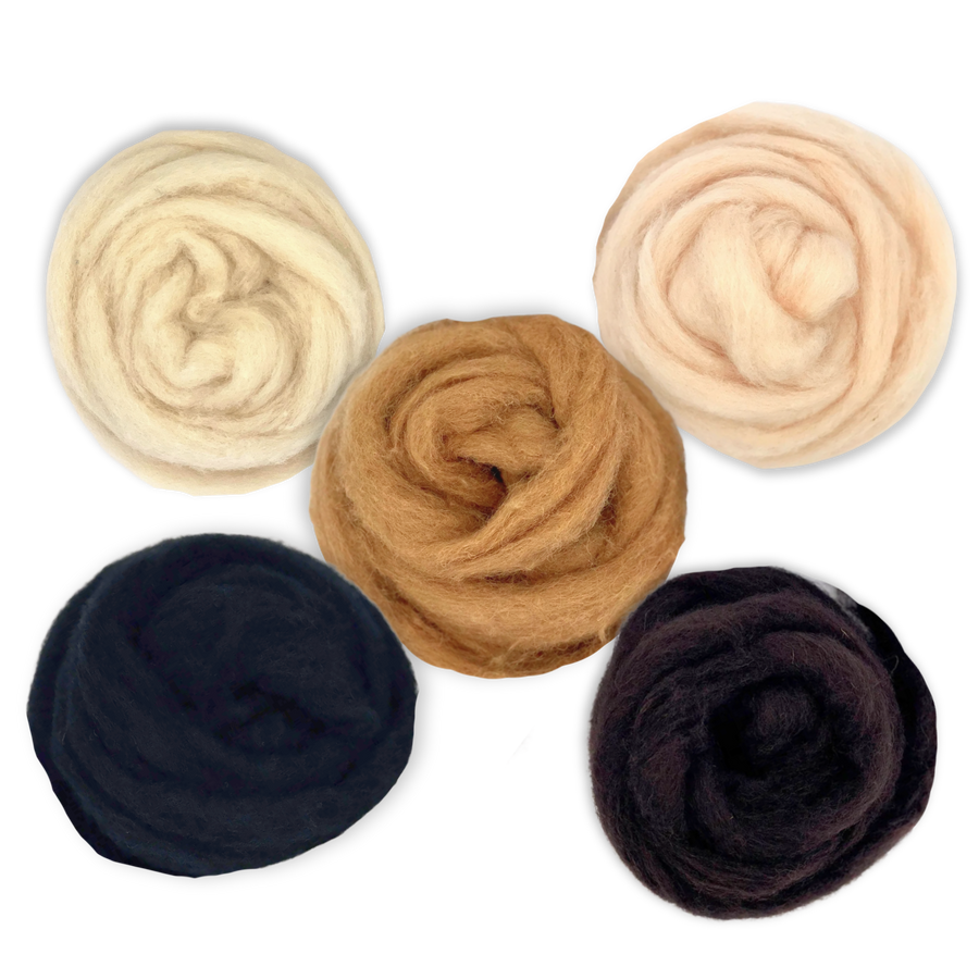 Group of Revolution Fibers Critter Classics Corriedale Wool Sliver rolls – premium animal fur tone fiber for realistic felting, spinning, and blending in fiber art.