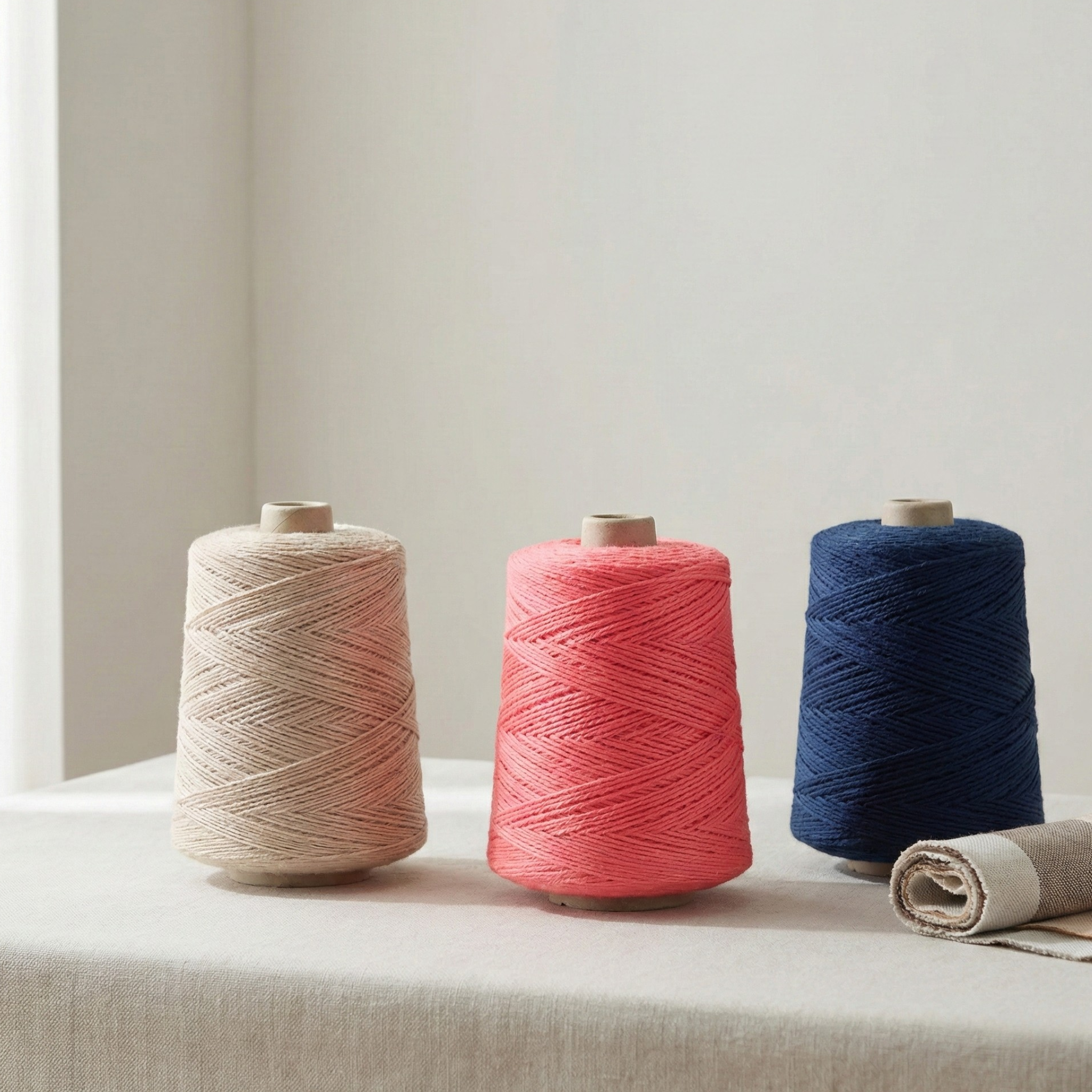 Studio group photo of three Heritage worsted 1 lb yarn cones on a clean neutral background for easy color comparison.