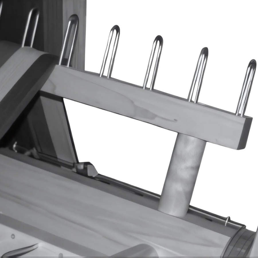 Close up look at the Leclerc Loom sectional warp beam extension kit. Transforming your warp to 1 yard per turn. 