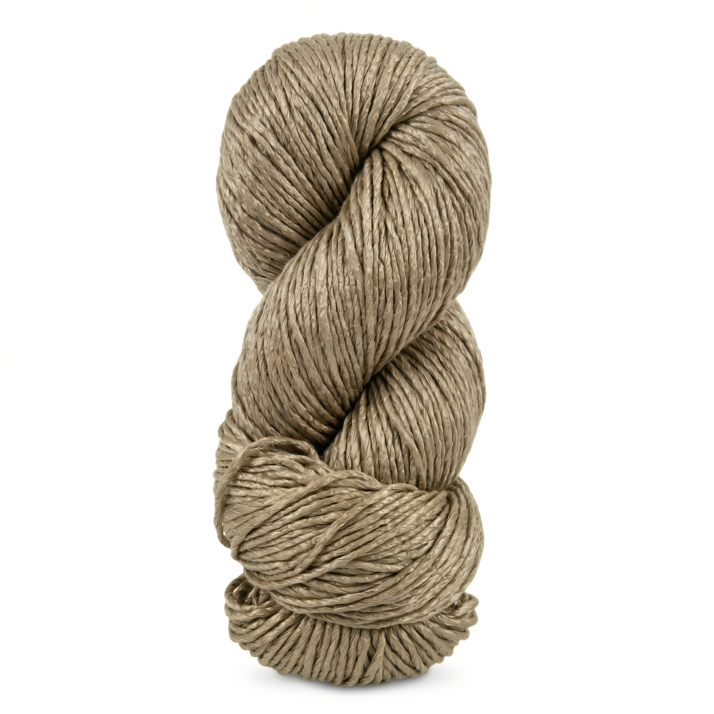 Cookie Crumb colorway of Revolution Fibers Regal Mulberry Silk Yarn, photographed as a hero skein to show the warm neutral silk tone and gentle sheen.