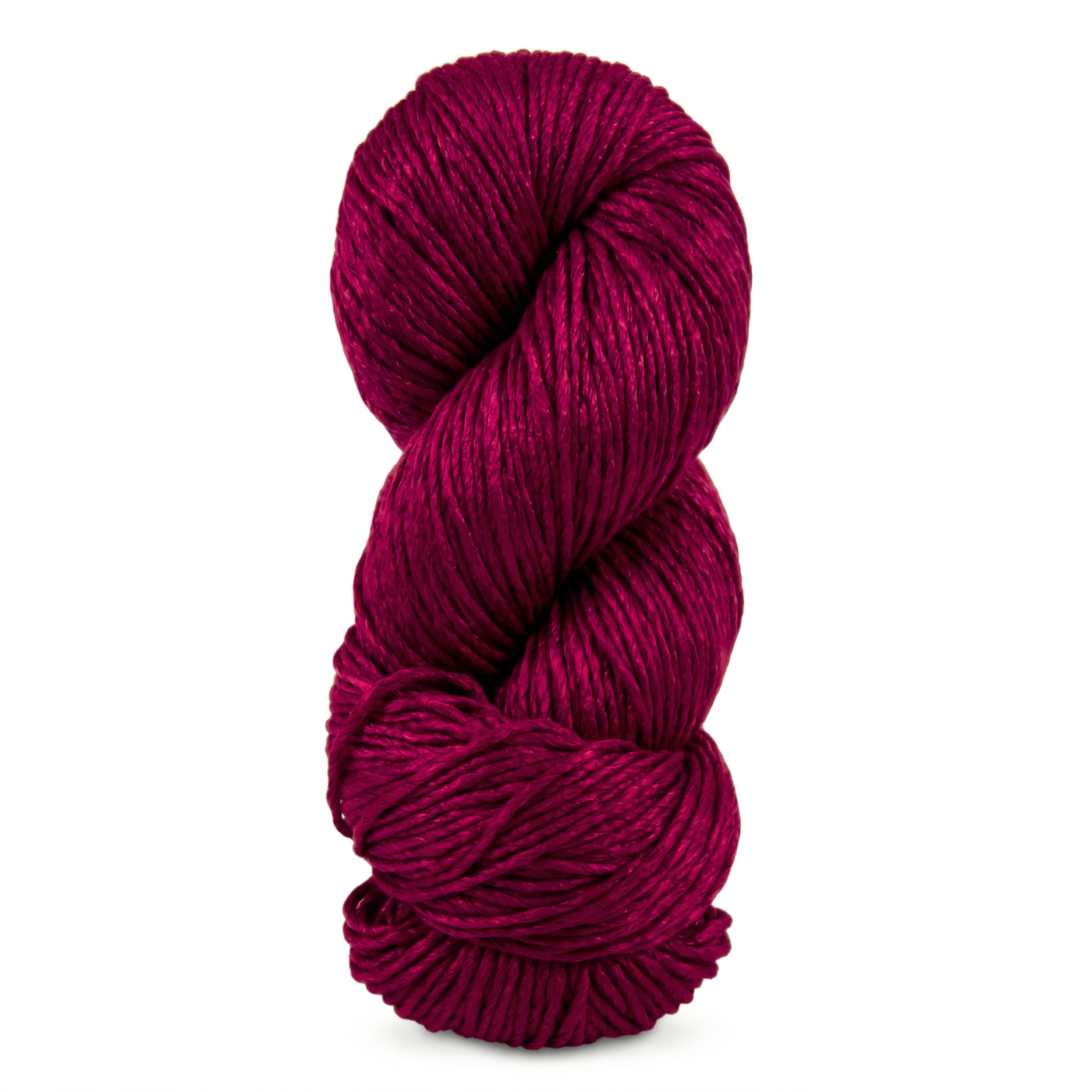 Hero shot of Revolution Fibers Regal Mulberry Silk Yarn in Passionberry, a saturated pink-berry silk yarn with a luminous surface and elegant worsted weight structure.