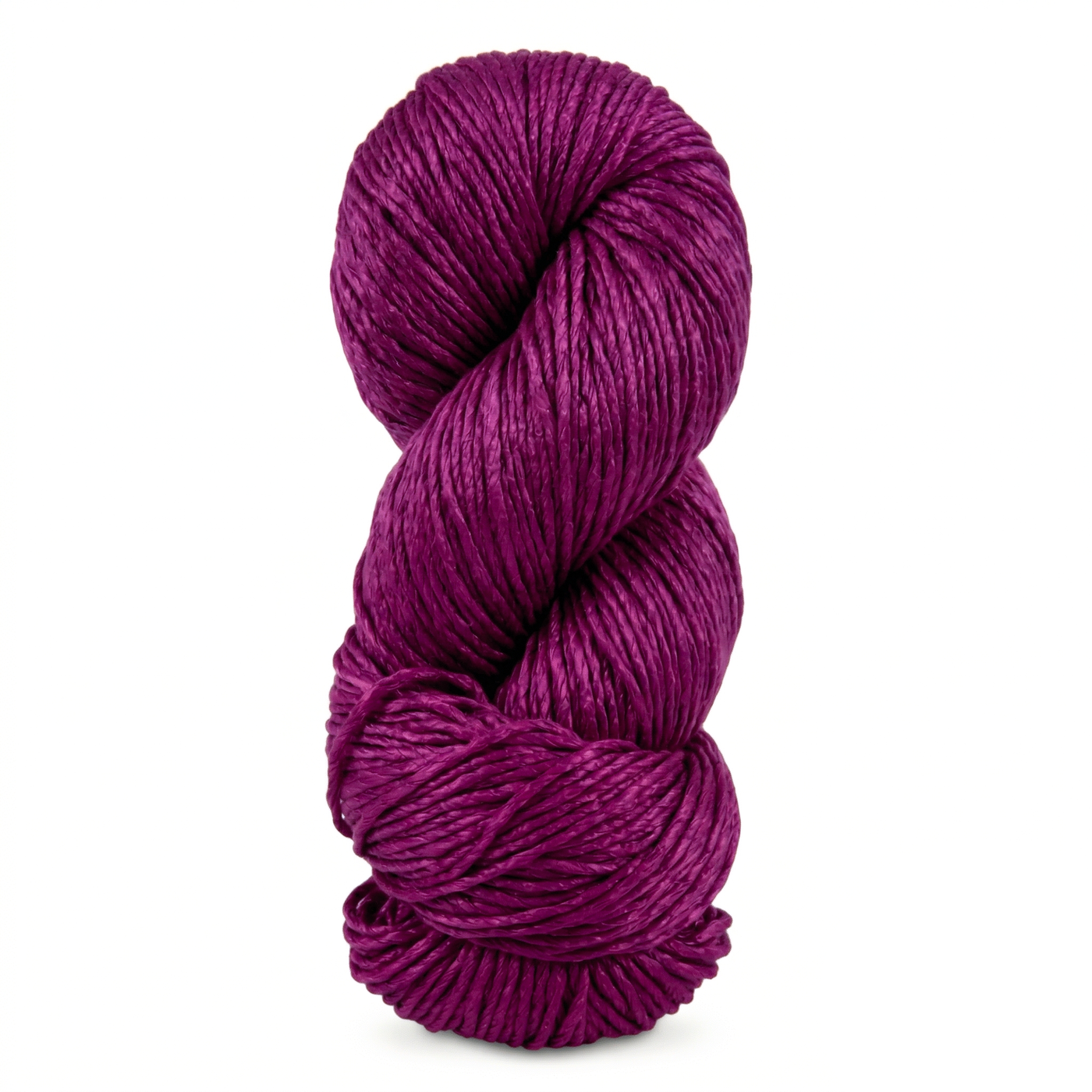 Hero shot of Revolution Fibers Regal Mulberry Silk Yarn in Passionberry, a saturated pink-berry silk yarn with a luminous surface and elegant worsted weight structure.