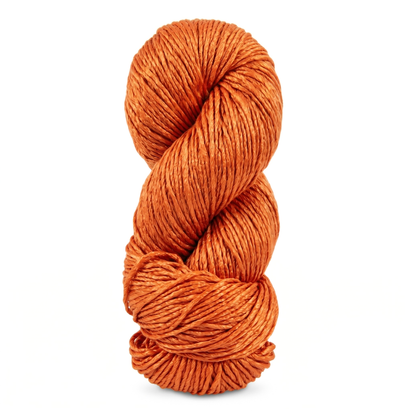 Tangerine Orange Revolution Fibers Regal Mulberry Silk Yarn shown in a clean hero image with vibrant citrus color and softly reflective silk texture.