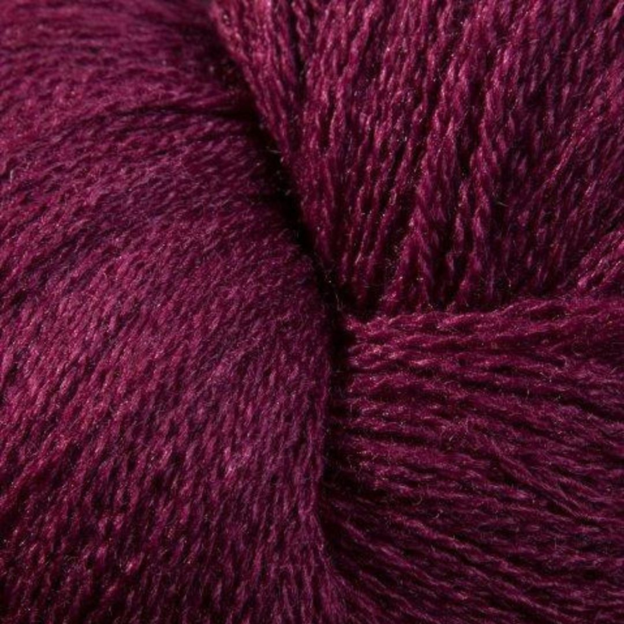 Zephira 2/18 wool-silk lace cone in Claret; rich wine red with gentle luster, 1 lb about 5,040 yards.