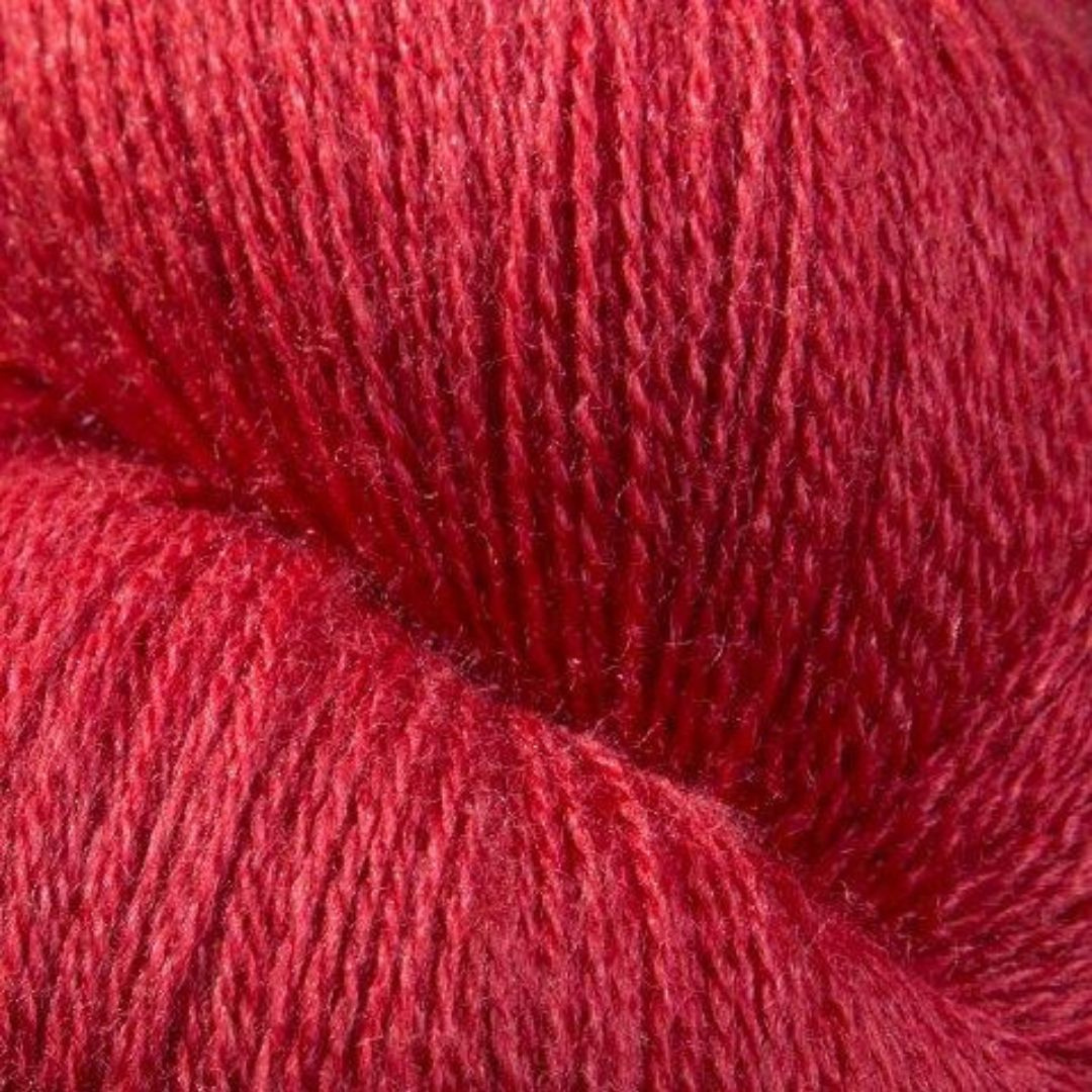 Zephira 2/18 wool-silk lace cone in Real Red; clean primary red with silk glow, 1 lb about 5,040 yards.