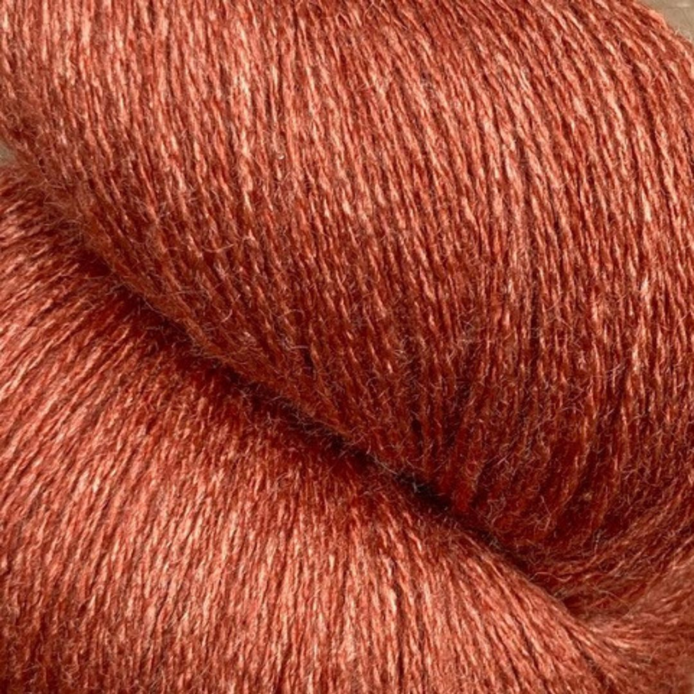 Zephira 2/18 wool-silk lace cone in Rust; coppery orange-brown, subtle sheen, 1 lb (~5,040 yd).