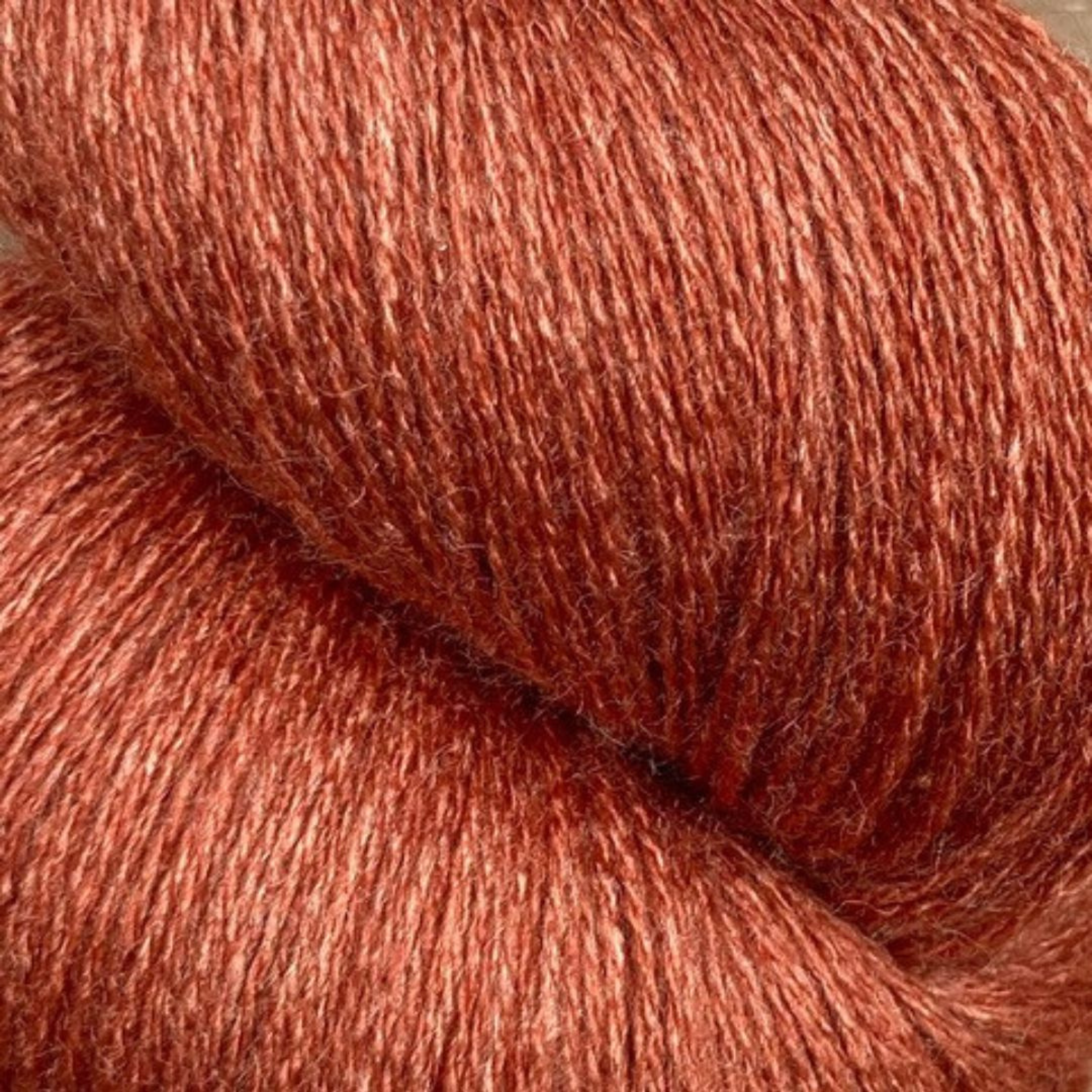 Zephira 2/18 wool-silk lace cone in Rust; coppery orange-brown, subtle sheen, 1 lb (~5,040 yd).