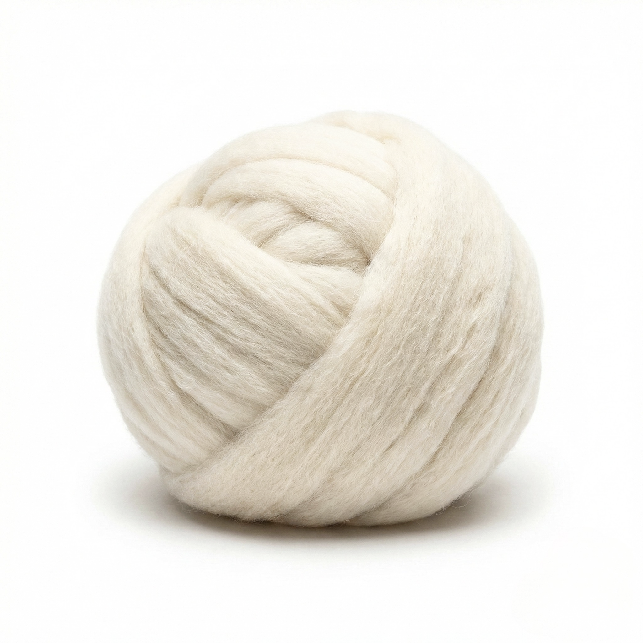 Revolution Fibers undyed Cheviot combed wool top roving ball, centered on pure white background with soft shadow.