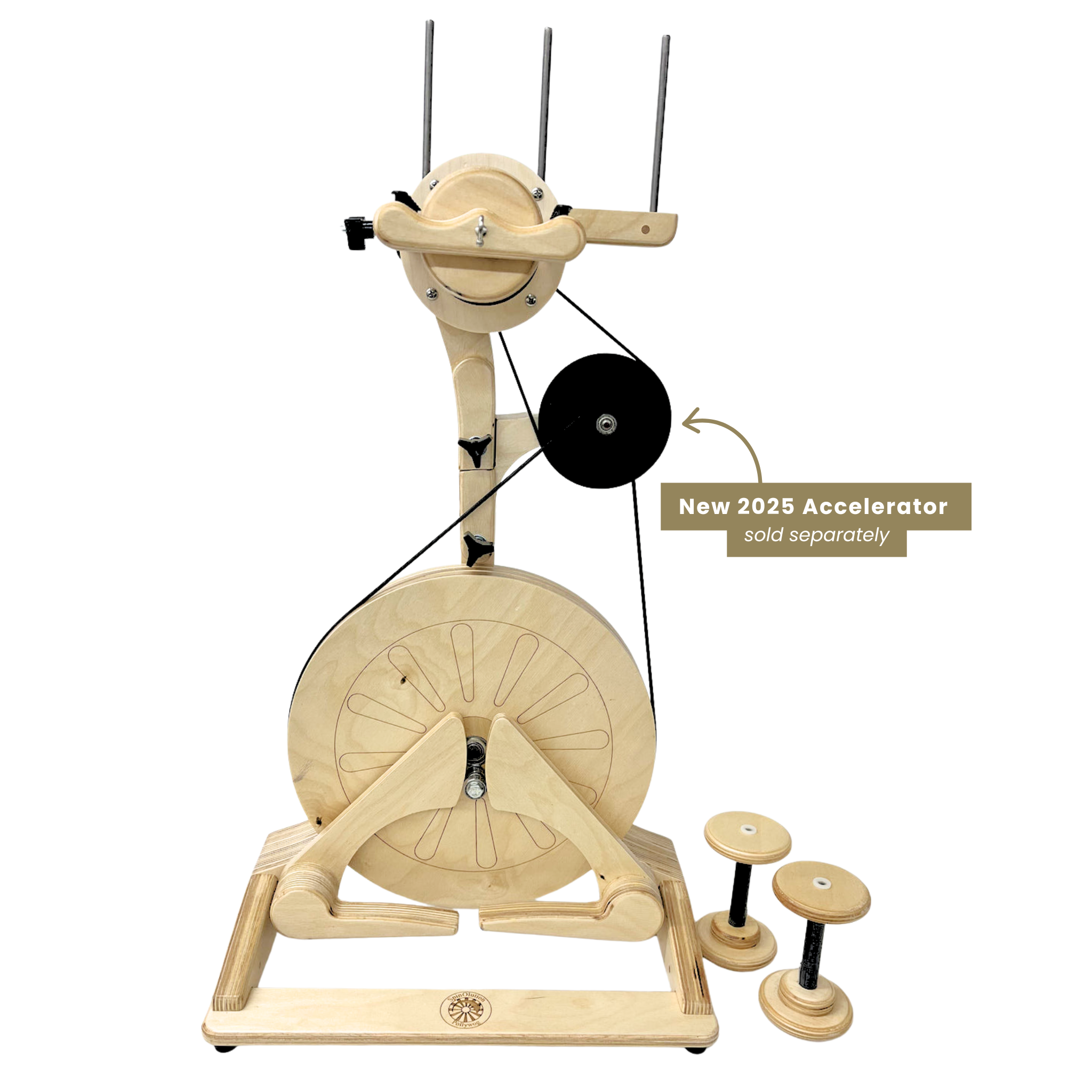 SpinOlution's new 2025 accelerator attached to the pollywog spinning wheel.