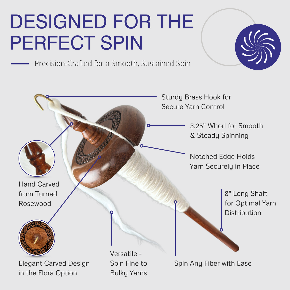 Top Whorl Drop Spindle Spinner, outil de broches en bois sculpté à la main pour le crochet, broche de bricolage conviviale pour débutants avec finition cirée et encoches pour le Top Whorl Drop Spindle Spinner, outil de broches en bois sculpté à la main pour le crochet, broche de bricolage conviviale pour débutants avec finition cirée et encoches pour le