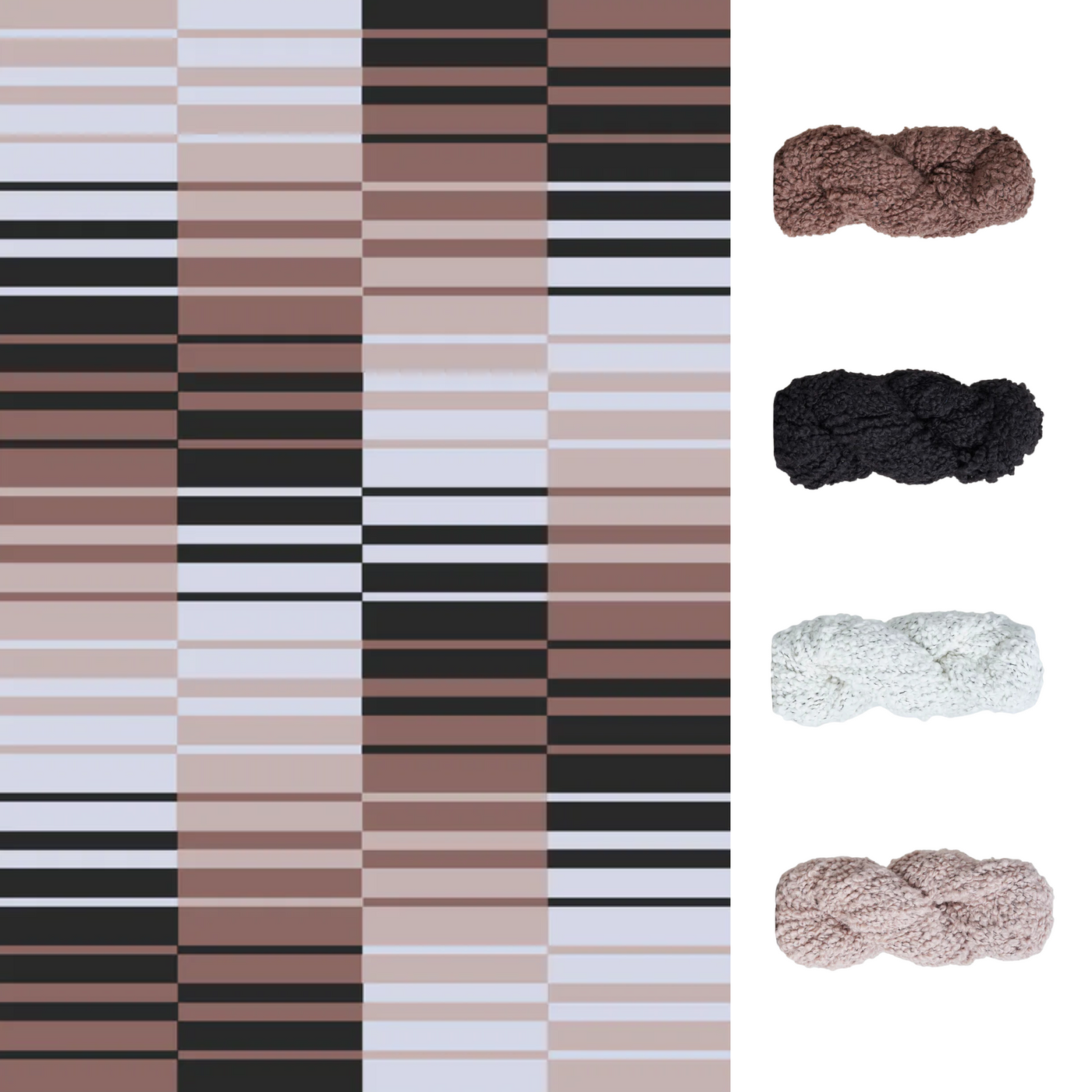 Canyon Drift Accoloration Blanket Kit with earthy tones of sandstone, slate, chalk, and pumice Lanalpaca yarn shades in a striped gradient pattern.