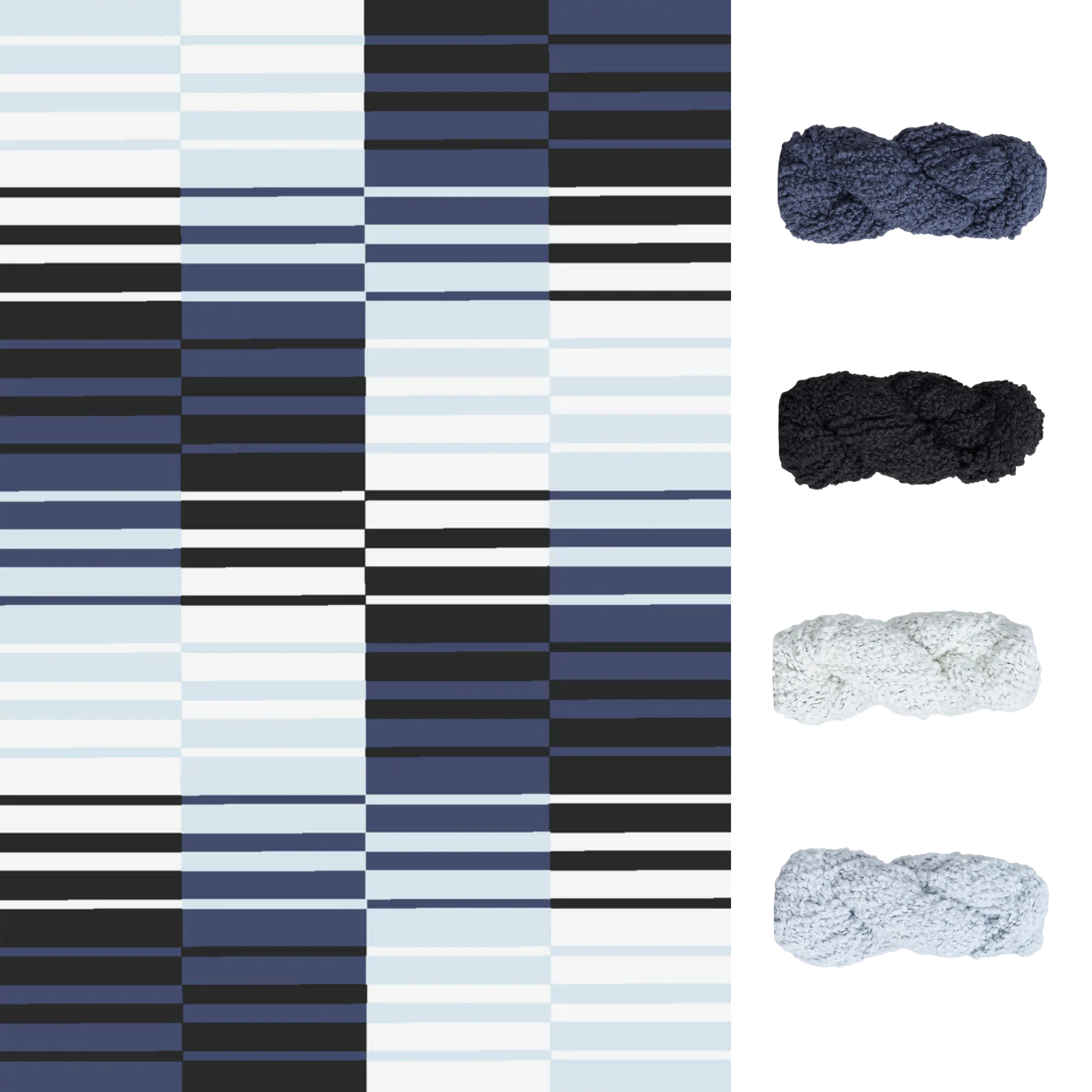 Midnight Frost Accoloration Blanket Kit featuring cool tones of chalk, moonstone, slate, and granite Lanalpaca yarn in a frosty striped gradient design.