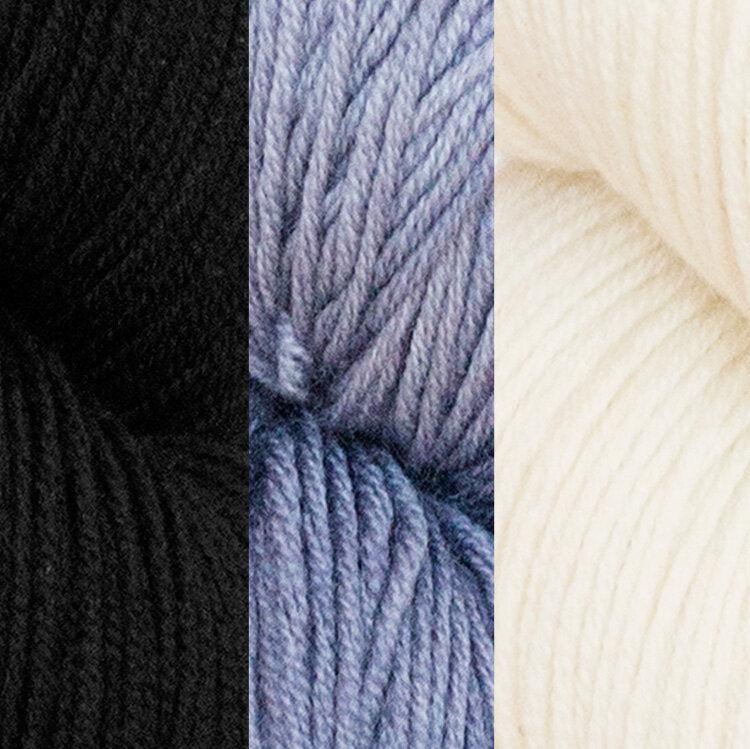 Divanyolu Shawl Kit | Yarn Art in Linen Stitch-Knitting Kits-Urth Yarns-Thuja + Cosmic Purple + Ecru-Revolution Fibers