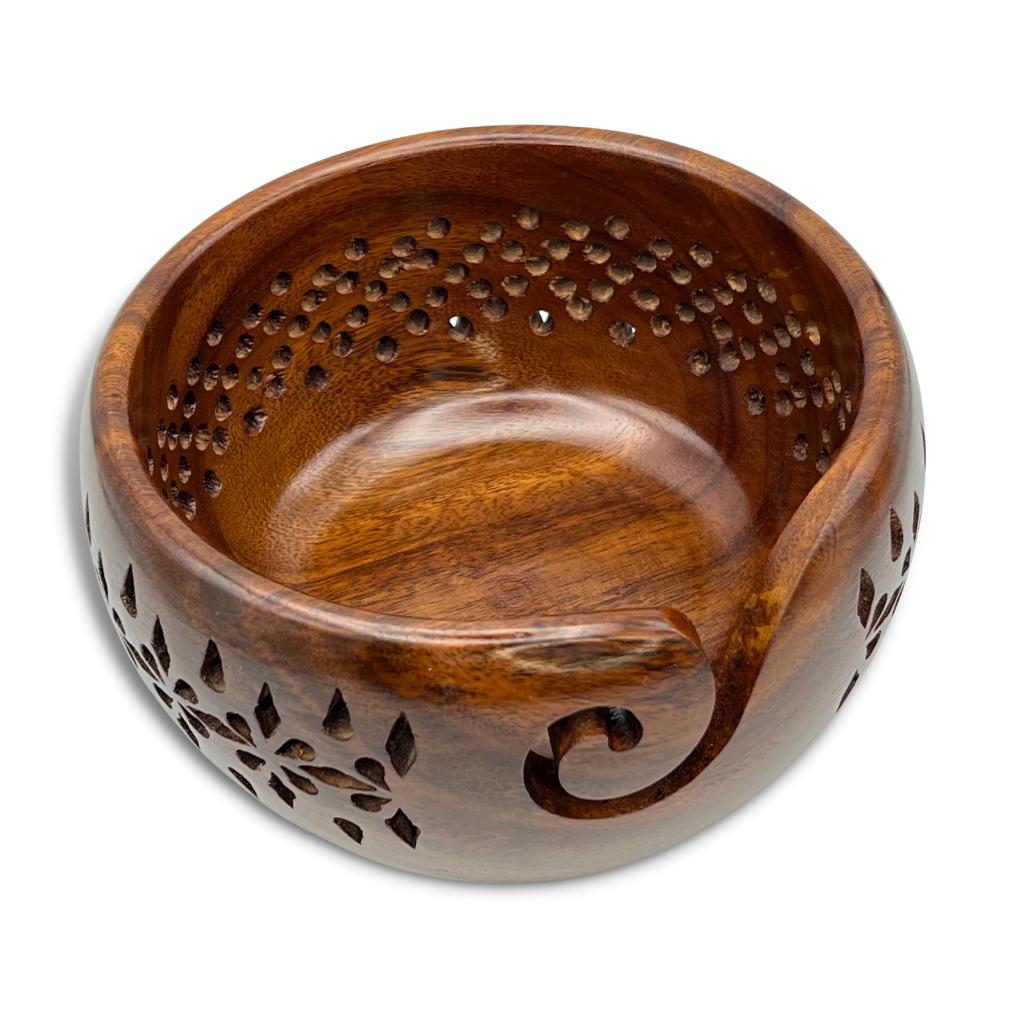 9 Wood Leaf Engraved Yarn Bowl by K+C