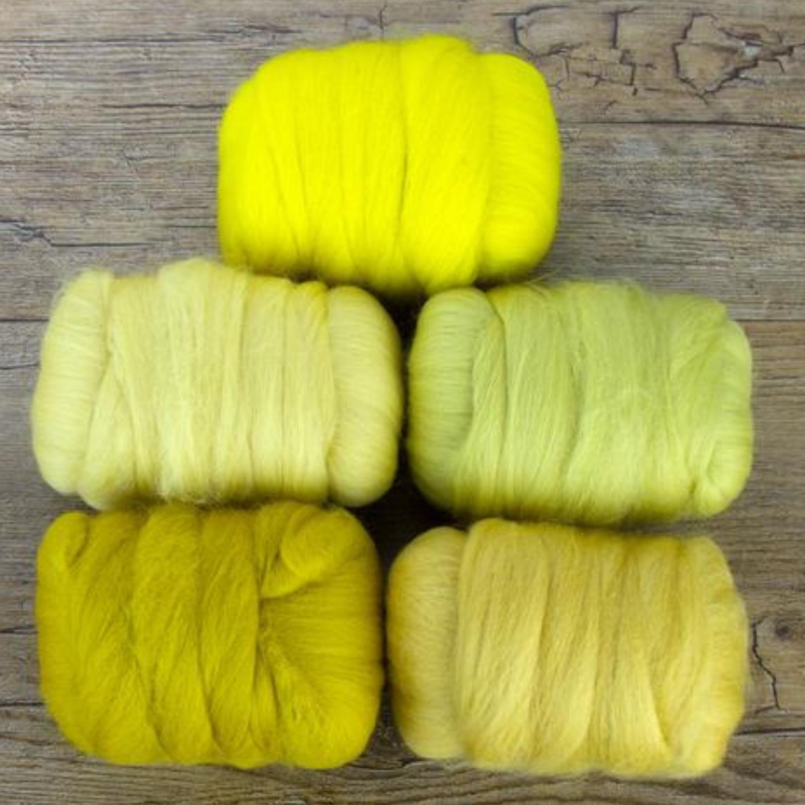 Mixed Merino Wool Variety Pack | Lemon Drop (Yellows) 250 Grams, 23 Micron-Wool Roving-Revolution Fibers-Revolution Fibers