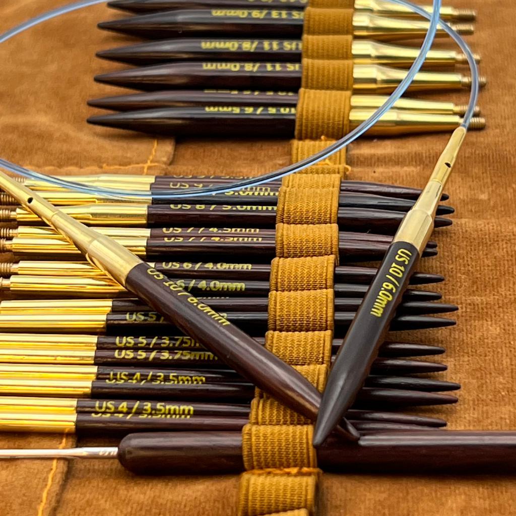 Premium 5 Inch Rosewood Interchangeable Circular Knitting Needle Set | Leather Case (29 Piece Set)-Knitting Needle Set-Revolution Fibers-Revolution Fibers