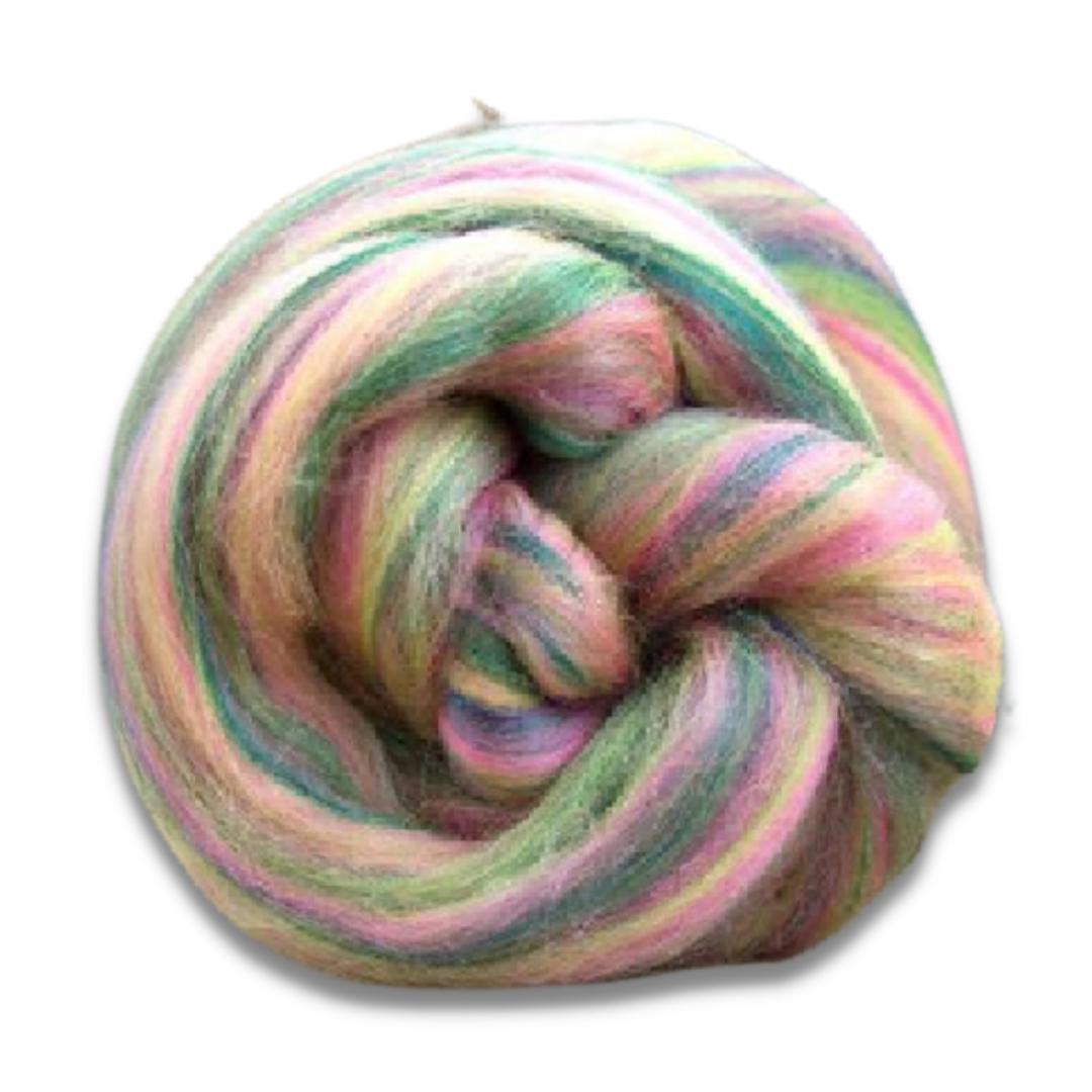 Bambino Range Roving (8 Ounces) | Tonal Blend of 85% Dyed Merino and 15% Dyed Bamboo-Wool Roving-Revolution Fibers-Hickory Dickory Multicolor-Revolution Fibers