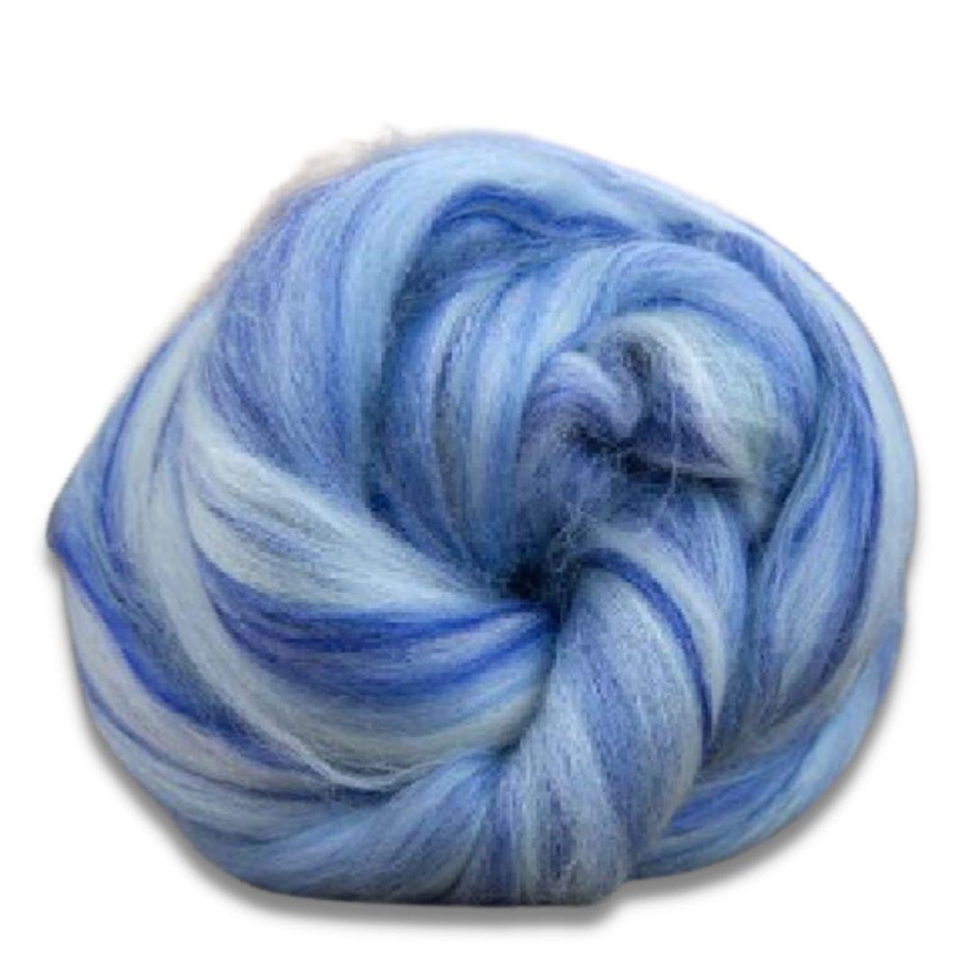 Bambino Range Roving (8 Ounces) | Tonal Blend of 85% Dyed Merino and 15% Dyed Bamboo-Wool Roving-Revolution Fibers-Tweedledee Blue-Revolution Fibers