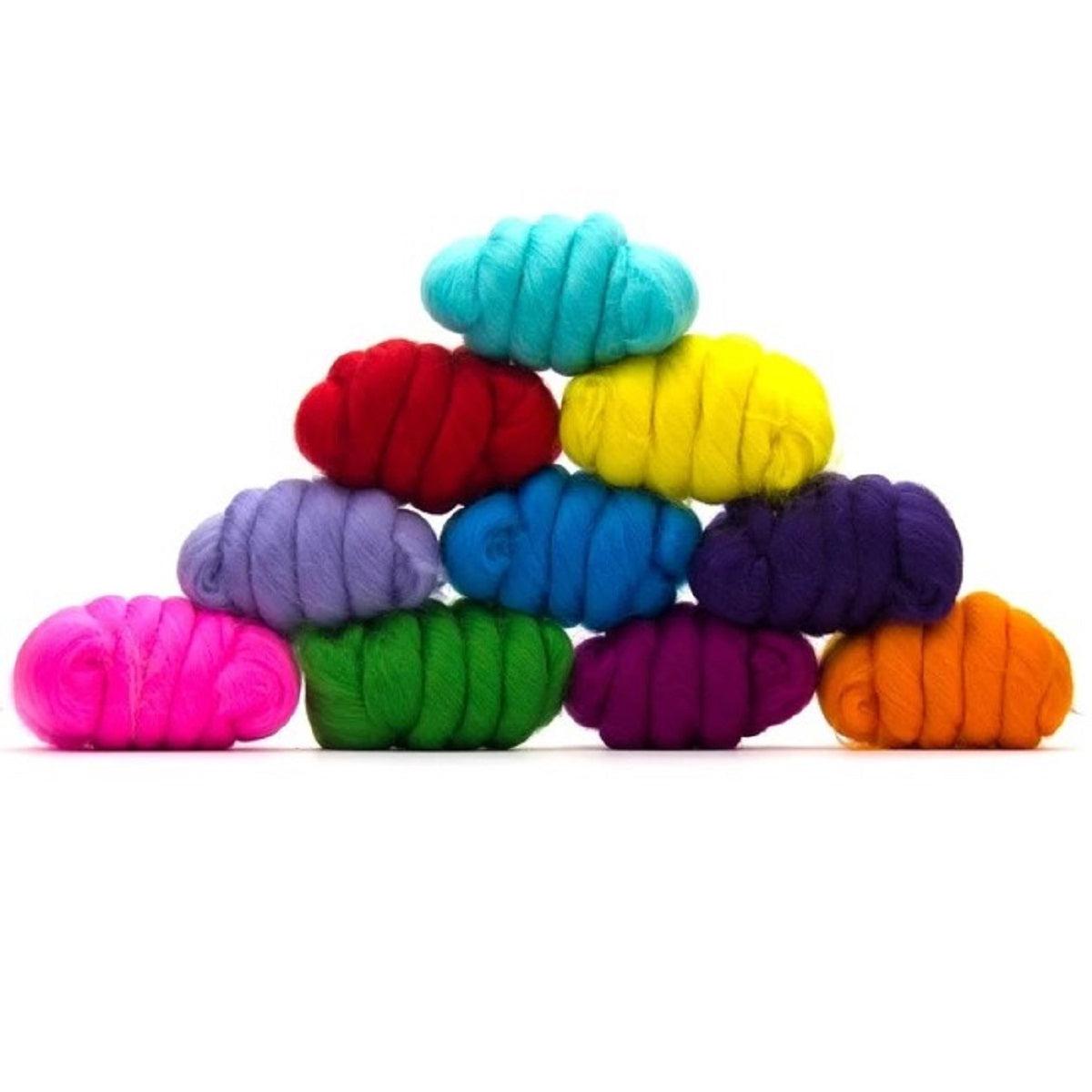 Mixed Merino Wool Variety Pack | Beautiful Brights (Multicolored) 250 Grams, 23 Micron-Wool Roving-Revolution Fibers-Revolution Fibers