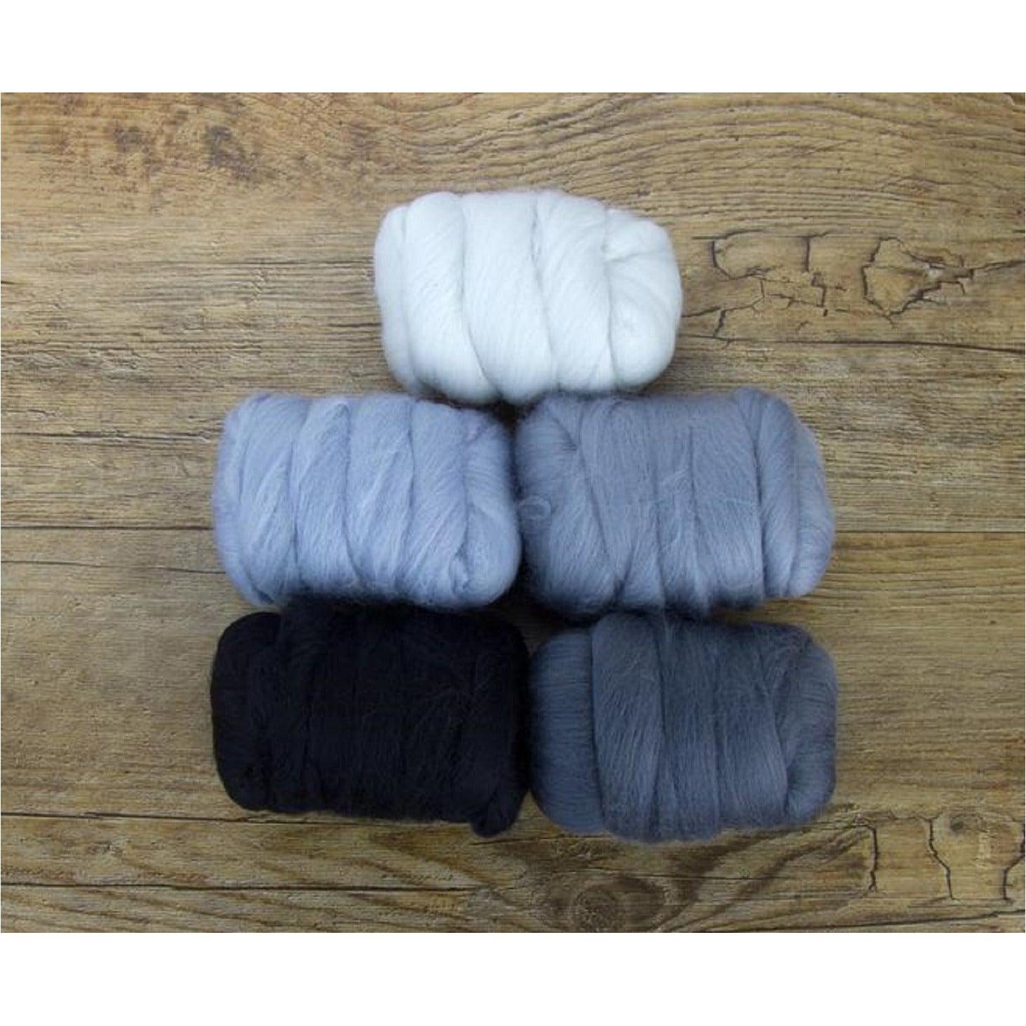 Mixed Merino Wool Variety Pack | Hazy Gray (Grays) 250 Grams, 23 Micron-Wool Roving-Revolution Fibers-Revolution Fibers