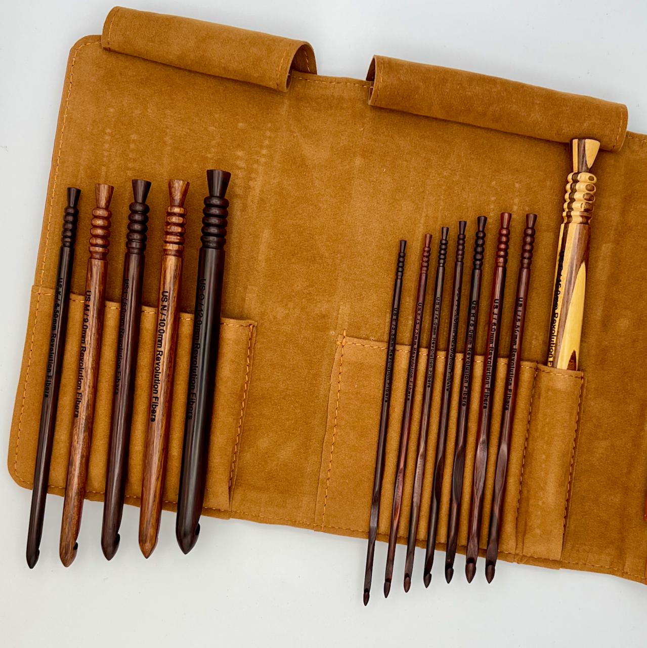 Premium Rosewood Crochet Hooks Set with Leather Carrying Case
