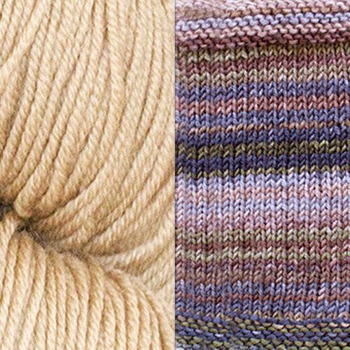 Myrsine Scarf Kit | Textile Art Using Self-Striping Yarn-Knitting Kits-Urth Yarns-Hazelnut + 3006-Revolution Fibers