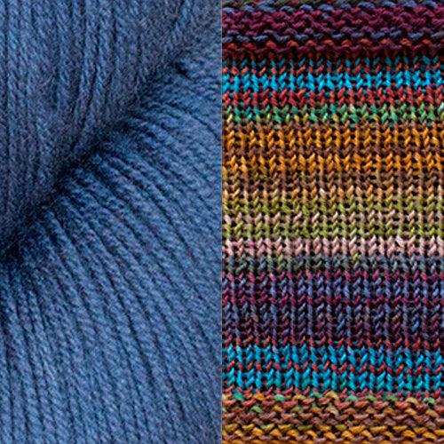 Myrsine Scarf Kit | Textile Art Using Self-Striping Yarn-Knitting Kits-Urth Yarns-Indigo + 3002-Revolution Fibers