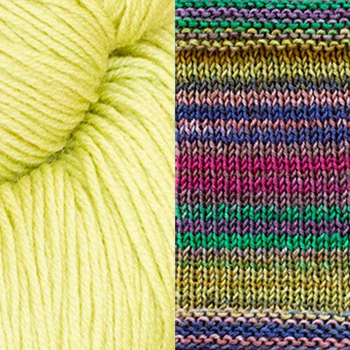 Myrsine Scarf Kit | Textile Art Using Self-Striping Yarn-Knitting Kits-Urth Yarns-Pistachio + 3018-Revolution Fibers