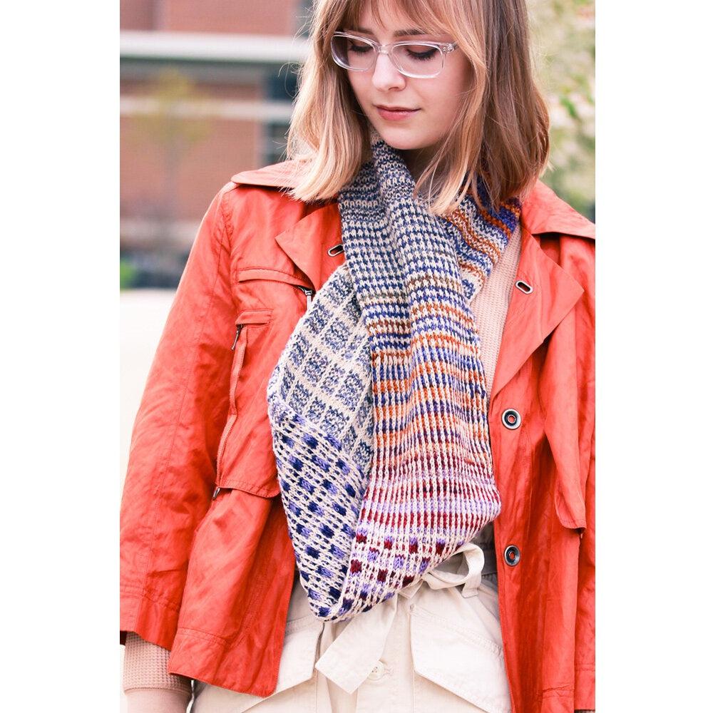 Myrsine Scarf Kit | Textile Art Using Self-Striping Yarn-Knitting Kits-Urth Yarns-Oleaster + 3017-Revolution Fibers