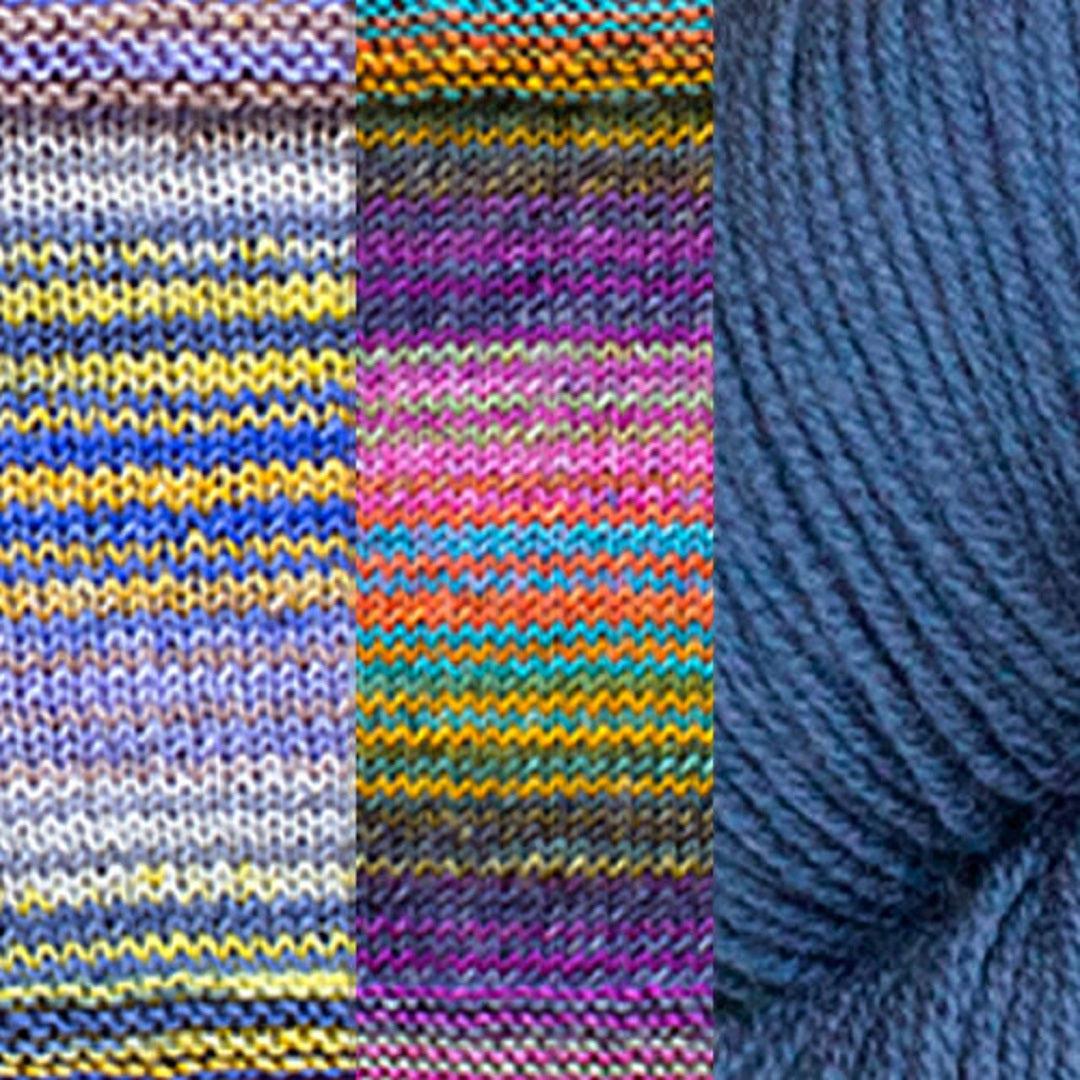 Positive Vibrations Shawl Kit | Yarn Art of Elegant Shapes and Colors-Knitting Kits-Urth Yarns-3016 + 3010 + Indigo-Revolution Fibers