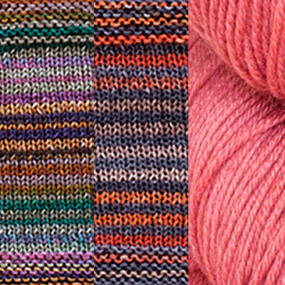 Positive Vibrations Shawl Kit | Yarn Art of Elegant Shapes and Colors-Knitting Kits-Urth Yarns-3019 + 3021 + Cranberry-Revolution Fibers