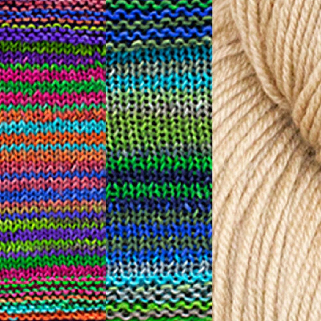 Positive Vibrations Shawl Kit | Yarn Art of Elegant Shapes and Colors-Knitting Kits-Urth Yarns-3023 + 3025 + Hazelnut-Revolution Fibers