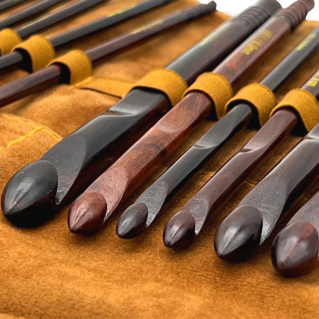 Premium Rosewood Crochet Hooks Set with Leather Carrying Case
