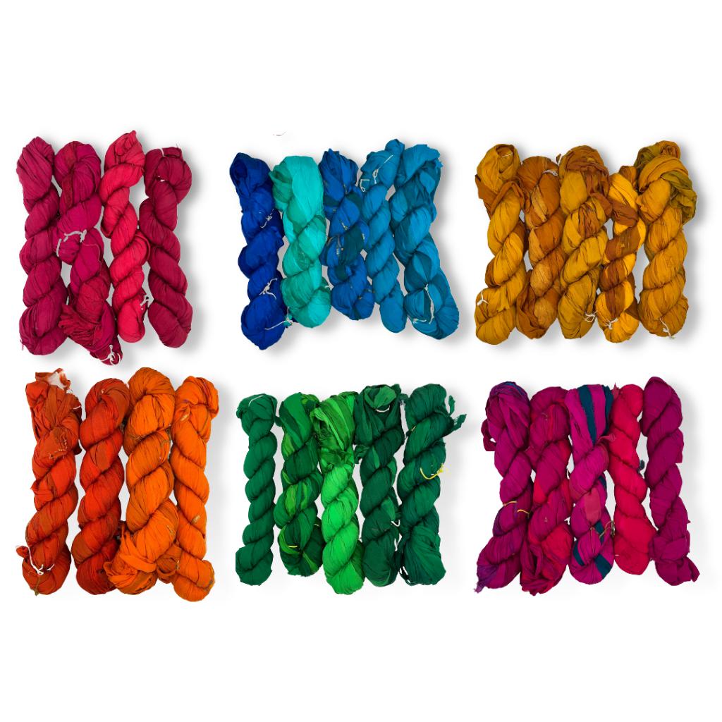 100% Recycled Sari Silk Chiffon Ribbon Yarn - Bulky Weight - 75 Yards per 100 Grams-Sari Silk Ribbon-Revolution Fibers-Very Berry Purples-Revolution Fibers