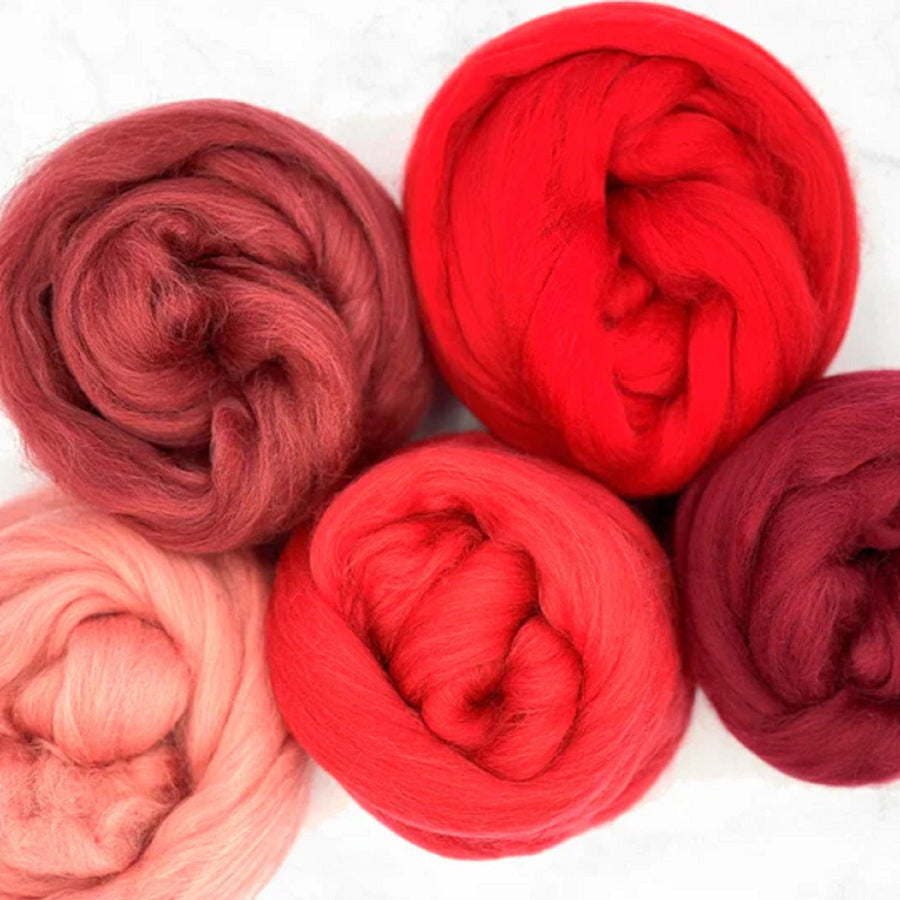 Mixed Merino Wool Variety Pack | Wondrous Reds (Reds) 250 Grams, 23 Micron-Wool Roving-Revolution Fibers-Revolution Fibers