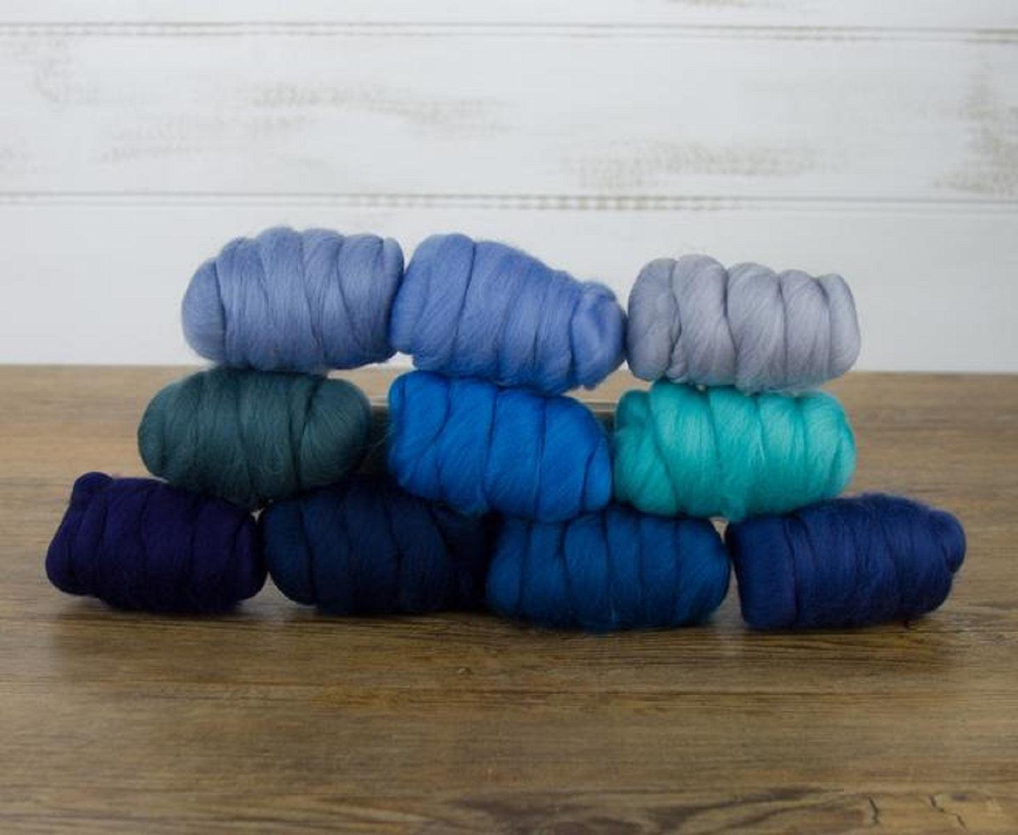 Mixed Merino Wool Variety Pack | Wooly Waves (Blues) 250 Grams, 23 Micron-Wool Roving-Revolution Fibers-Revolution Fibers