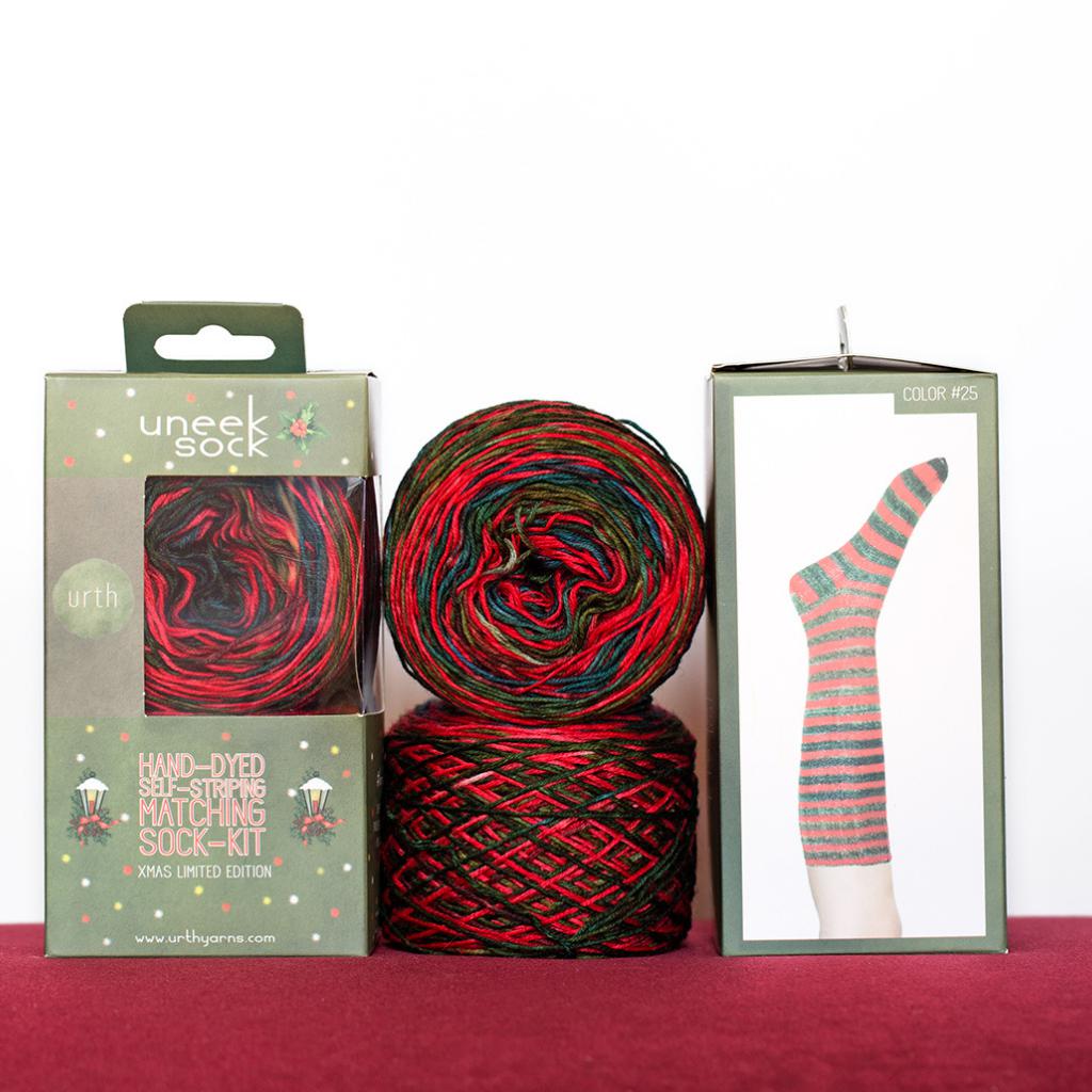 Uneek Sock Kit | Holiday Limited Edition | Self Striping Sock Kit-Knitting Kits-Urth Yarns-Uneek Sock Christmas-Revolution Fibers